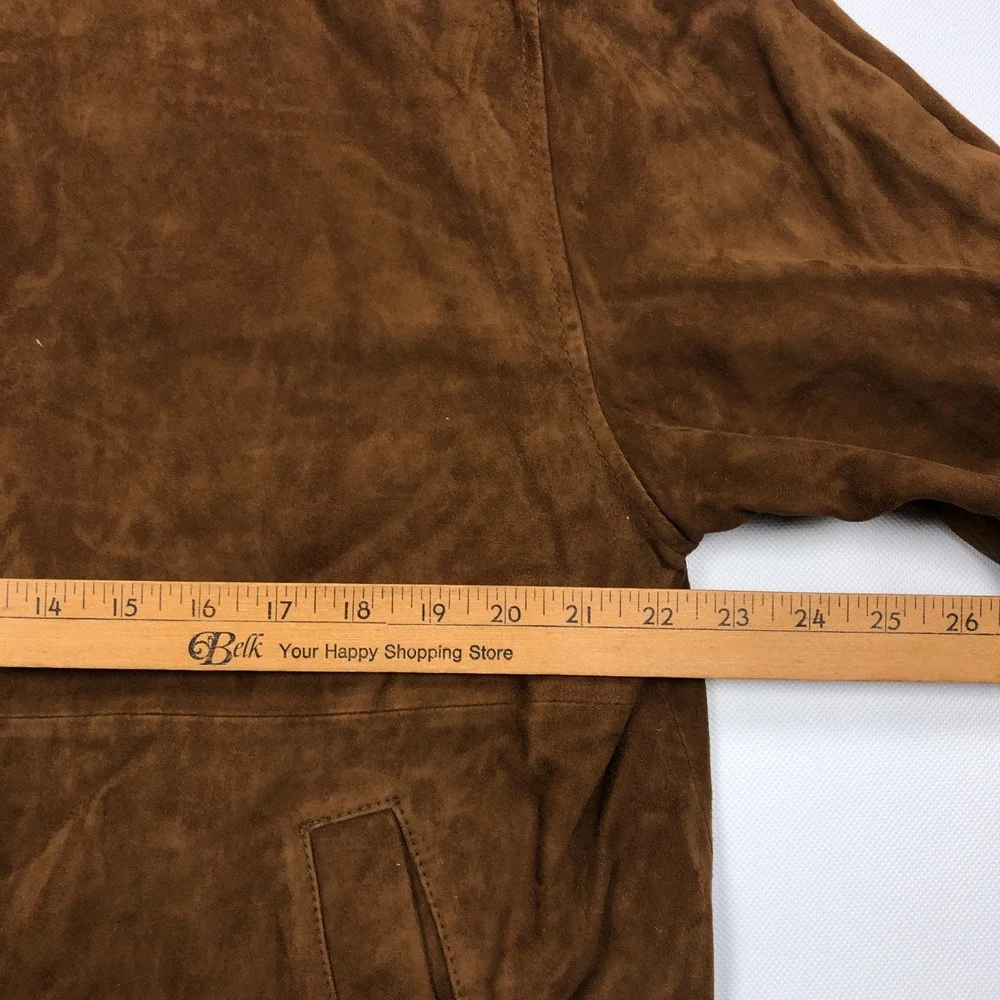 Jos A Bank Mens Brown Genuine Leather Suede Bomber Jacket Medium Full Zip Ribbed